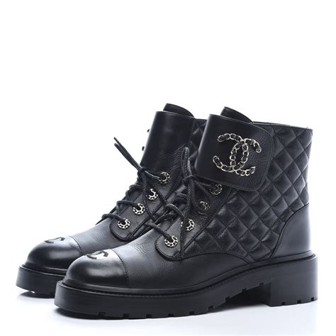 chanel black quilted boots|chanel denim combat boots.